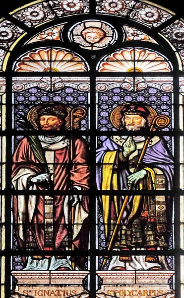 Αγίου Ιγνατίου Και Άγιος Πολύκαρπος Υαλογράφημα Παράθυρο Στην Εκκλησία Του — Φωτογραφία Αρχείου