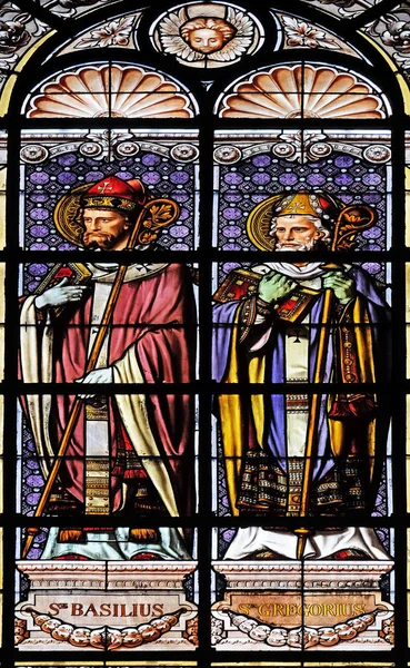 Saint Basil Saint Gregory Stained Glass Window Saint Augustine Church — Stock Photo, Image