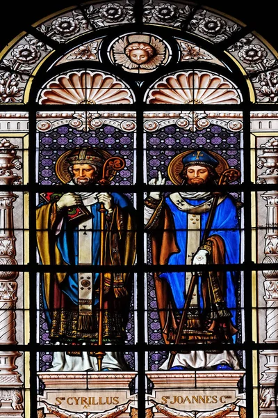 Saint Cyril Saint John Chrysostom Stained Glass Window Saint Augustine — Stock Photo, Image