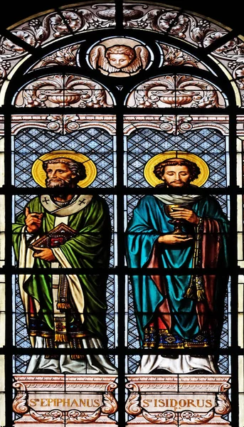 聖エピファニオスとサン イシドール フランスで聖オーガスティン教会のステンド グラスの窓 — ストック写真