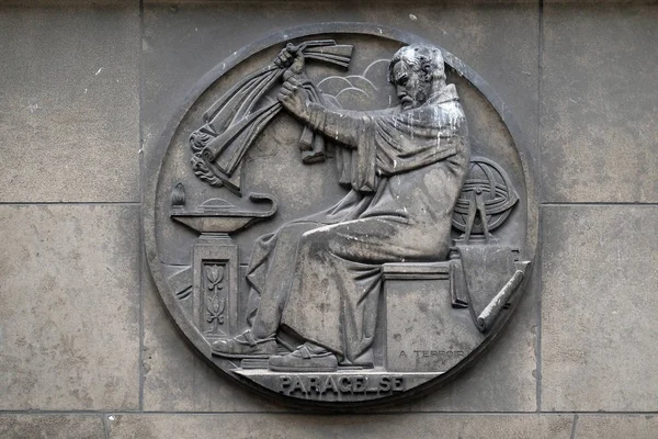 Paracelsus Swiss Physician Alchemist Astrologer German Renaissance Stone Relief Building — Stock Photo, Image