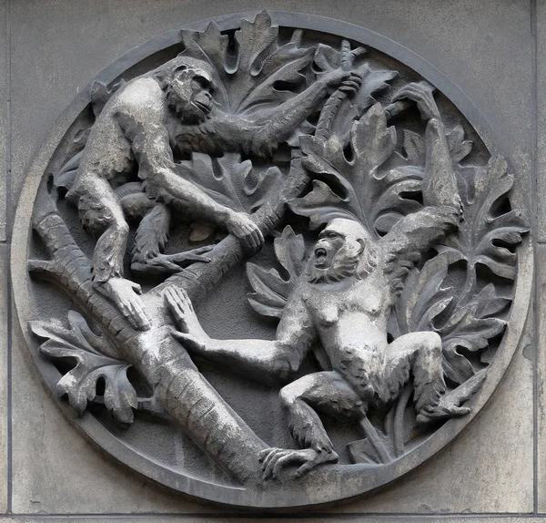 Macacos Alívio Pedra Edifício Faculdade Medicina Paris França — Fotografia de Stock