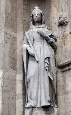 Saint Bathilde heykeli Paris'te Saint Germain l'Auxerrois kilisenin Portal