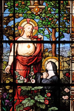 Hayalet Sacred Heart Marguerite Marie Alacoque, vitray pencereler Saint Gervais içinde ve Aziz Protais Kilisesi, Paris, Fransa