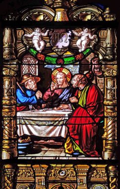 Yemekte Emmaus, vitray pencereler Saint Gervais içinde ve Saint Protais Kilisesi, Paris, Fransa 