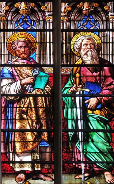 Petra Pavla Vitrážových Oken Saint Gervais Kostel Svatého Protais Paříž — Stock fotografie