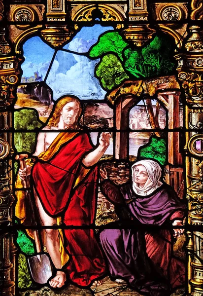 Uppståndne Kristus Och Mary Magdalene Glasmålningar Saint Gervais Och Kyrkan — Stockfoto