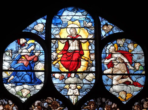 Cristo Cercado Pela Virgem São João Vitrais Igreja Saint Gervais — Fotografia de Stock