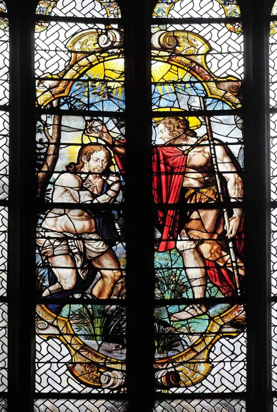 Baptism Jesus Stained Glass Windows Saint Gervais Saint Protais Church — Stock Photo, Image