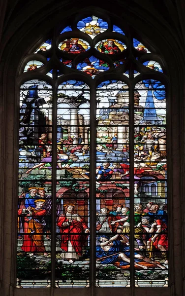 Gyógyulás Béna Festett Üvegablakai Saint Gervais Szent Protais Templom Párizs — Stock Fotó