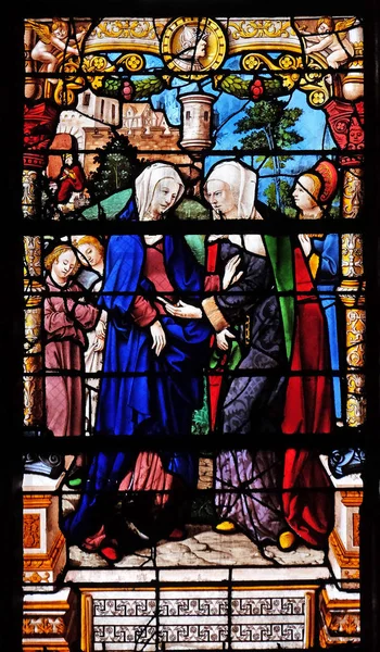 Nawiedzenia Najświętszej Maryi Panny Witraże Saint Gervais Saint Protais Kościoła — Zdjęcie stockowe
