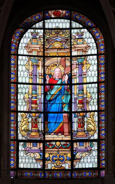 Sagrado Corazón Jesús Vidrieras Iglesia San Roque París Francia — Foto de Stock