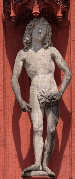 Estátua Adão Portal Marienkapelle Wurzburg Baviera Alemanha — Fotografia de Stock