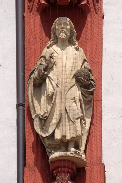Statua Cristo Salvatore Sul Portale Della Marienkapelle Wurzburg Baviera Germania — Foto Stock