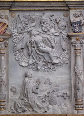 Mezar taşı yazısı Katedrali provost Moritz von Hutten Eichstatt Piskopos ölen ve orada Wurzburg katedralde gömüldü için Saint Kilian, Bavyera, Almanya için adanmış