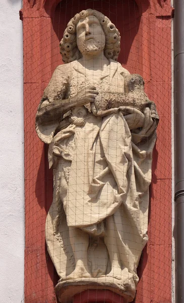 Estátua São João Batista Portal Marienkapelle Wurzburg Baviera Alemanha — Fotografia de Stock