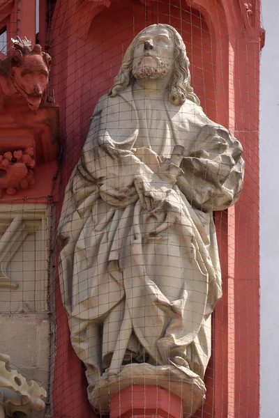 Estátua São Tomás Apóstolo Portal Marienkapelle Wurzburg Baviera Alemanha — Fotografia de Stock