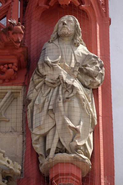 Statue Saint Thomas Apôtre Sur Portail Marienkapelle Wurzburg Bavière Allemagne — Photo