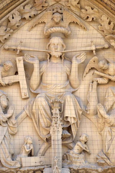 Tympanum Shows Last Judgment Portal Marienkapelle Wurzburg Bavaria Germany — Stock Photo, Image