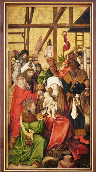 Belén Adoración Los Reyes Magos Altar Mayor Marienkapelle Wurzburg Baviera — Foto de Stock