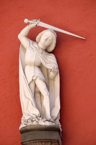 Estátua São Jorge Fachada Casa Wurzburg Baviera Alemanha — Fotografia de Stock