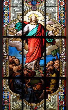 Yükseliş, İsa'nın, vitray pencere içinde Saint Nicholas Protestan Kilisesi, Aalen, Almanya