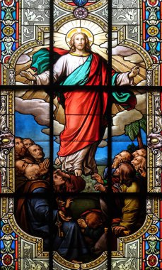 Yükseliş, İsa'nın, vitray pencere içinde Saint Nicholas Protestan Kilisesi, Aalen, Almanya
