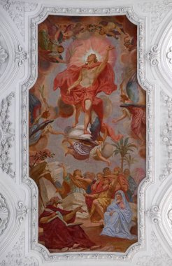Yükseliş İsa tavan fresk Neumünster Collegiate Kilisesi Würzburg, Almanya