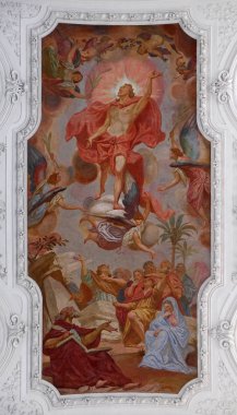 Yükseliş İsa tavan fresk Neumünster Collegiate Kilisesi Würzburg, Almanya
