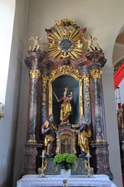 Jungfru Maria Altare Saint Lawrence Kyrkan Denkendorf Tyskland — Stockfoto