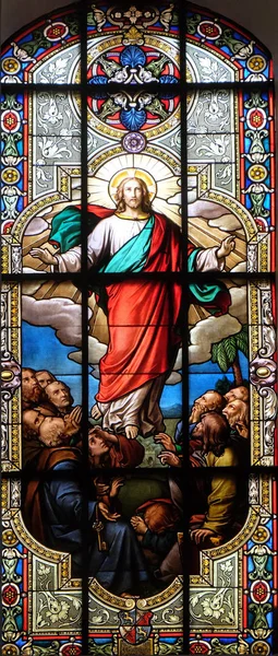 Ascension Christ Stained Glass Window Saint Nicholas Evangelical Church Aalen — Stock Photo, Image