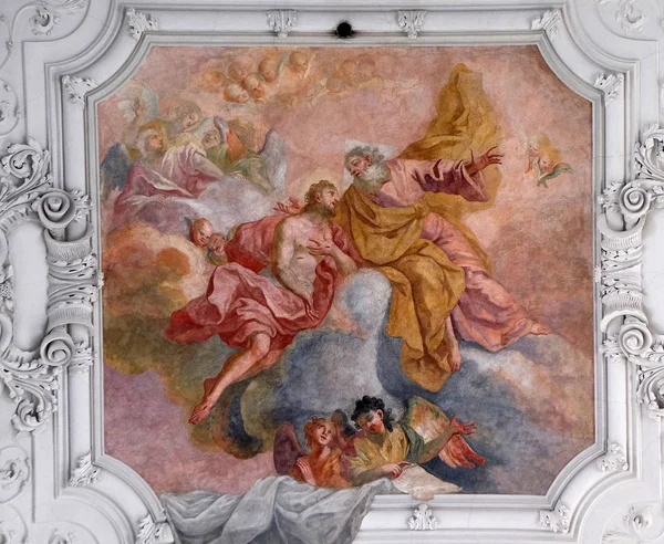 Jeesus Palaa Isänsä Luo Taivaaseen Freskoon Neumunsterin Kollegiaaliseen Kirkkoon Wurzburgiin — kuvapankkivalokuva