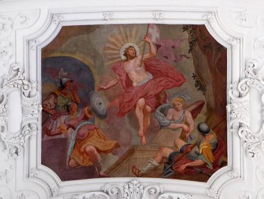 İsa'nın Diriliş tavan fresk Neumünster Collegiate Kilisesi Würzburg, Almanya
