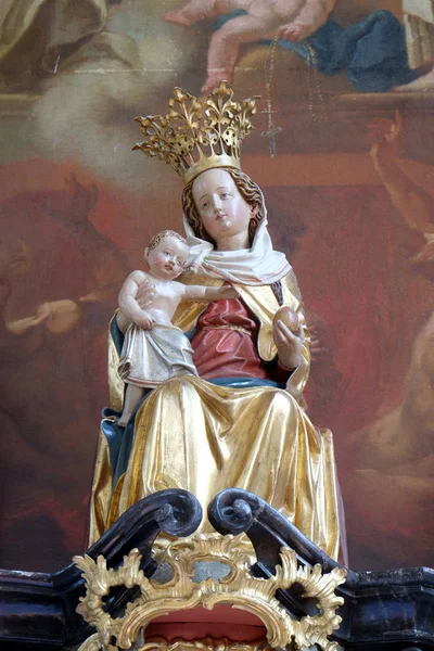 Fecioara Maria Pruncul Isus Statuie Altarul Sfântului Rozariu Din Biserica — Fotografie, imagine de stoc