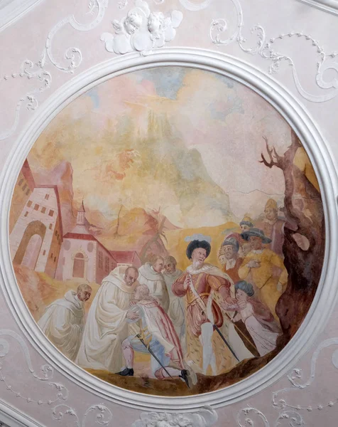 Plafond Fresco Met Scènes Uit Het Leven Van Bernard Van — Stockfoto