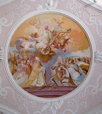 St Bernard Clairvaux Johann Adam Remele, Bernard Hall, Cistercian Manastırı, Bronbach Reicholzheim tarafından yaşam sahneleri ile tavan fresk Wertheim, Almanya oteller