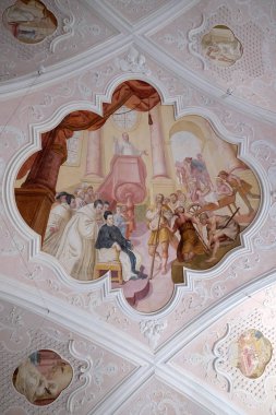 St Bernard Clairvaux Johann Adam Remele, Bernard Hall, Cistercian Manastırı, Bronbach Reicholzheim tarafından yaşam sahneleri ile tavan fresk Wertheim, Almanya oteller