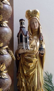 İçinde Maria im Retzbach içinde Bavyera bölge ile Main-Spessart, Almanya Grunen Tal hac kilisede kutsal aile sunak üzerinde Silesia heykelinin Saint Hedwig