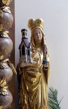 İçinde Maria im Retzbach içinde Bavyera bölge ile Main-Spessart, Almanya Grunen Tal hac kilisede kutsal aile sunak üzerinde Silesia heykelinin Saint Hedwig