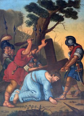 3 istasyonları haç, İsa'nın ilk kez, Maria im Retzbach içinde Bavyera bölge ile Main-Spessart, Almanya Grunen Tal hac kilisede düşüyor.