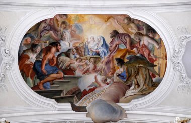 Doğum sahnesi, İsa'nın Doğum, fresk Cosmas Damian Asam Bazilikası St Martin ve Oswald Weingarten, Almanya