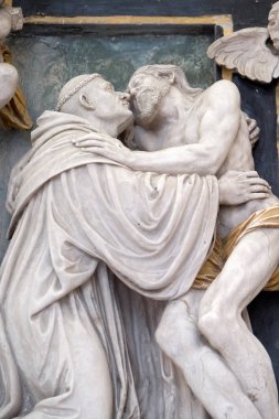 İsa dua eden Bernard Clairvaux, Bernard sunak Michael Kern, Cistercian Manastırı, Bronbach Reicholzheim Wertheim, Almanya yakınındaki atölyesinden güçlendirir