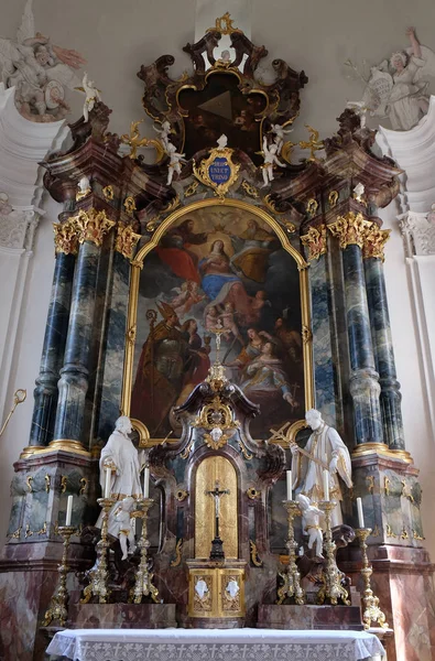 Asunción Coronación María Altar Mayor Iglesia San Martín Unteressendorf Alemania — Foto de Stock