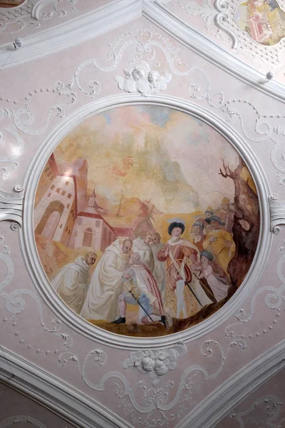 Plafond Fresco Met Scènes Uit Het Leven Van Bernard Van — Stockfoto