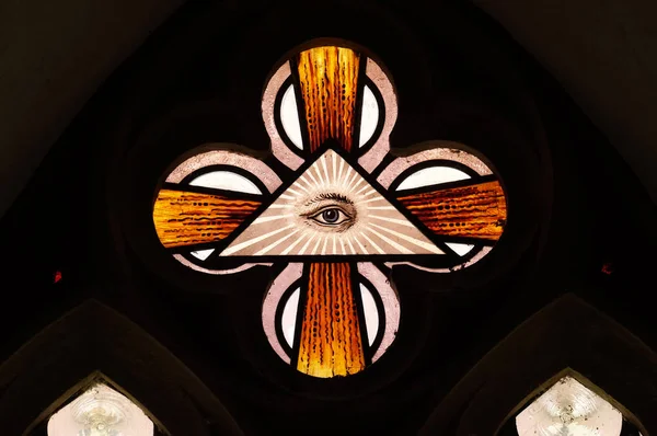 God All Seeing Eye Stained Glass Window Cistercian Abbey Bronbach — Stock Photo, Image