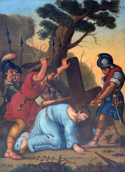 3-я Станция Креста, Иисус падает первый раз, паломническая церковь Марии им. Гренинг в Рецбахе в баварском районе Майн-Шпессарт, Германия
