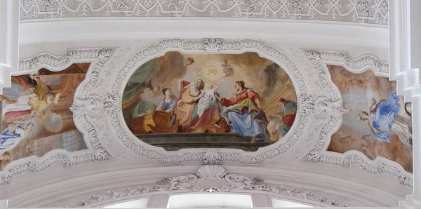 stock image Birth of Virgin Mary, fresco by Cosmas Damian Asam in the Basilica of St. Martin and Oswald in Weingarten, Germany