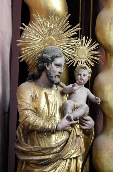 San José Sosteniendo Niño Jesús Estatua Altar Mayor Abadía Cisterciense —  Fotos de Stock