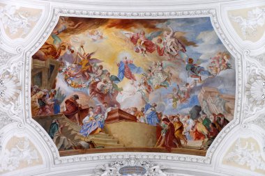 Mary, fresk Cosmas Damian Asam Bazilikası St Martin ve Oswald Weingarten, Almanya tarafından varsayımı