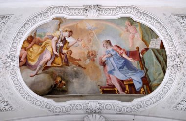 Mary, fresk Cosmas Damian Asam Bazilikası St Martin ve Oswald Weingarten, Almanya için duyuru
